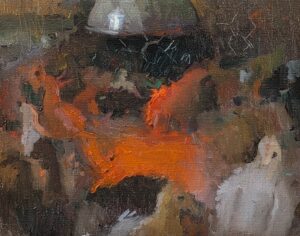 Chickens under Heat Lamp